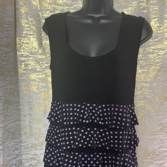 Vintage🧚♀️Joseph Ribkoff Black/Purple Polka Dot Patchwork Layered Dress Size 8 - Picture 3 of 12
